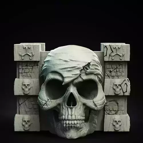 Brick Wall Skull Toilet Paper Holder 3D Printer STL File