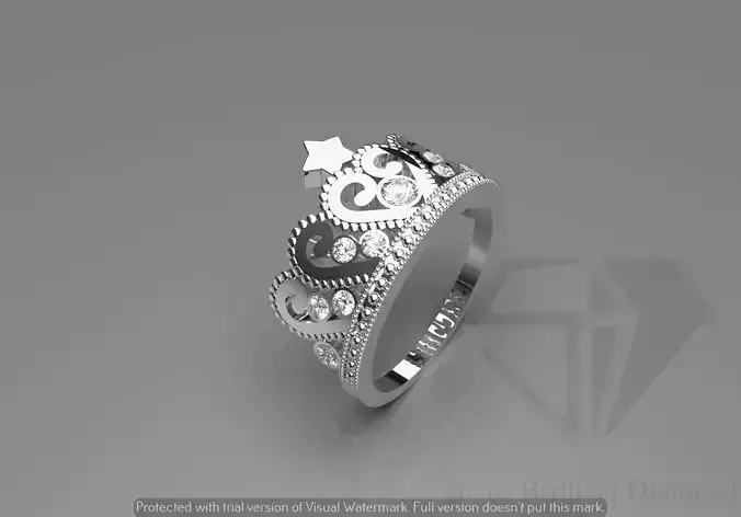 The crown jewelry cad 3d stl ring model jr00033