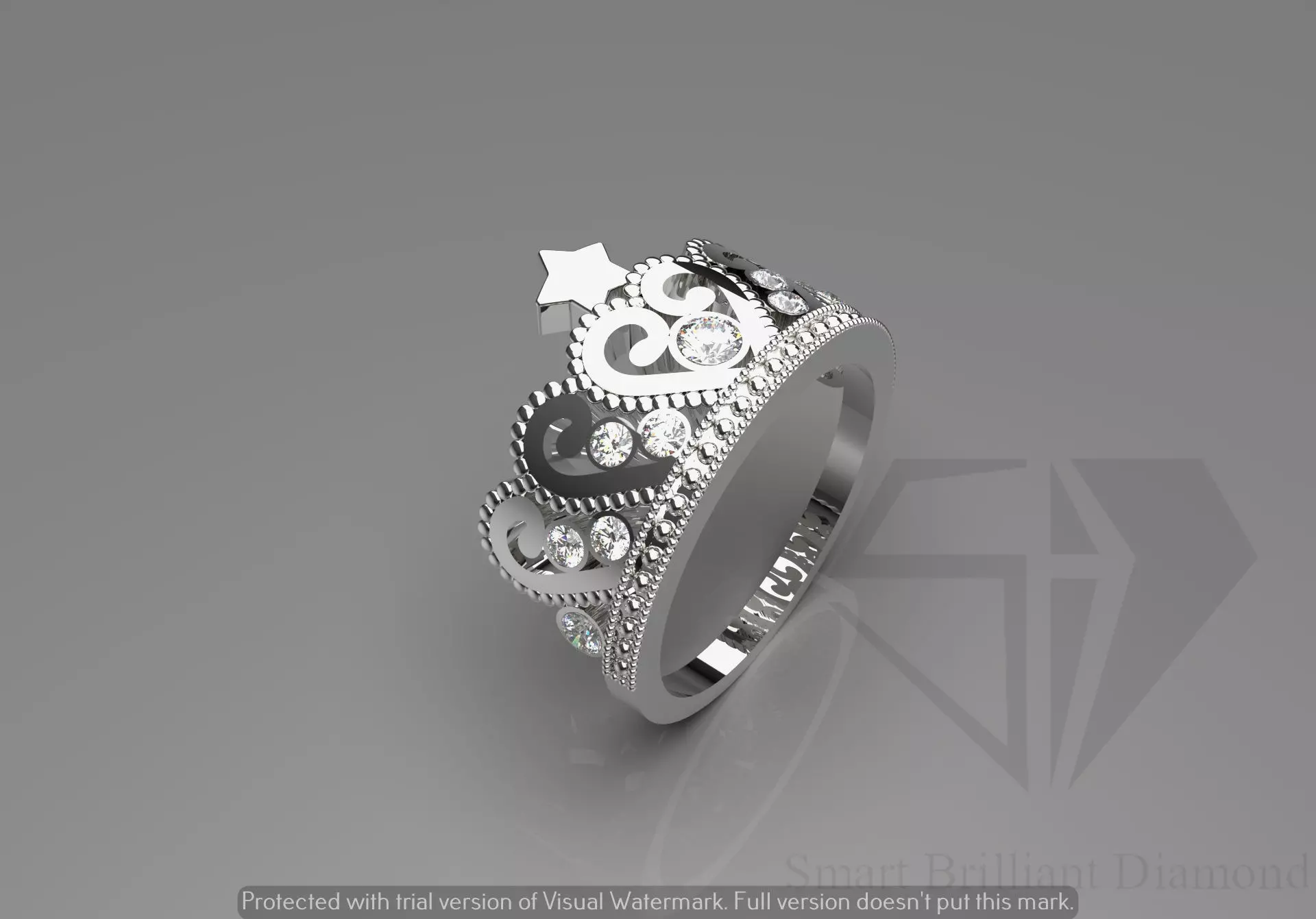 The crown jewelry cad 3d stl ring model jr00033 3D print model