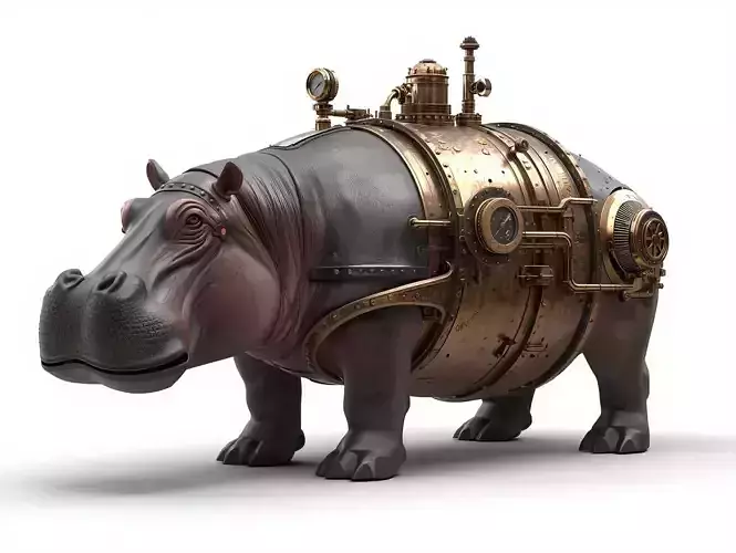 Steampunk Armored Hippo 3D Model