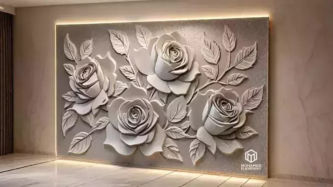  modern rose panel wall decor set relief stl mural CNC 301