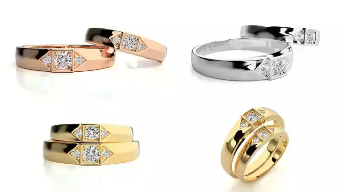 Elegant Diamond Couple Band Set 3DM STL Modern Minimal Design
