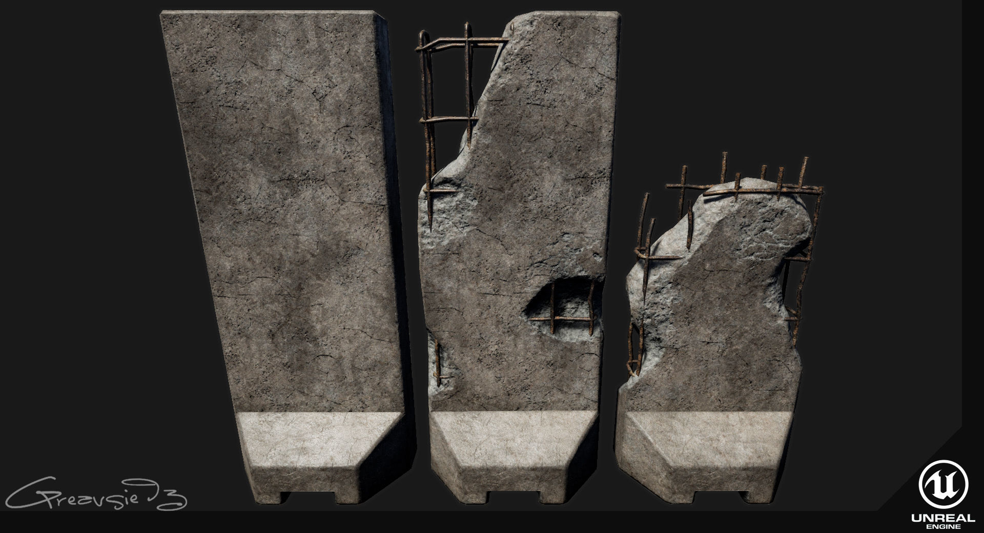 Low Poly PBR Concrete Blast Wall Low-poly 3D model_1