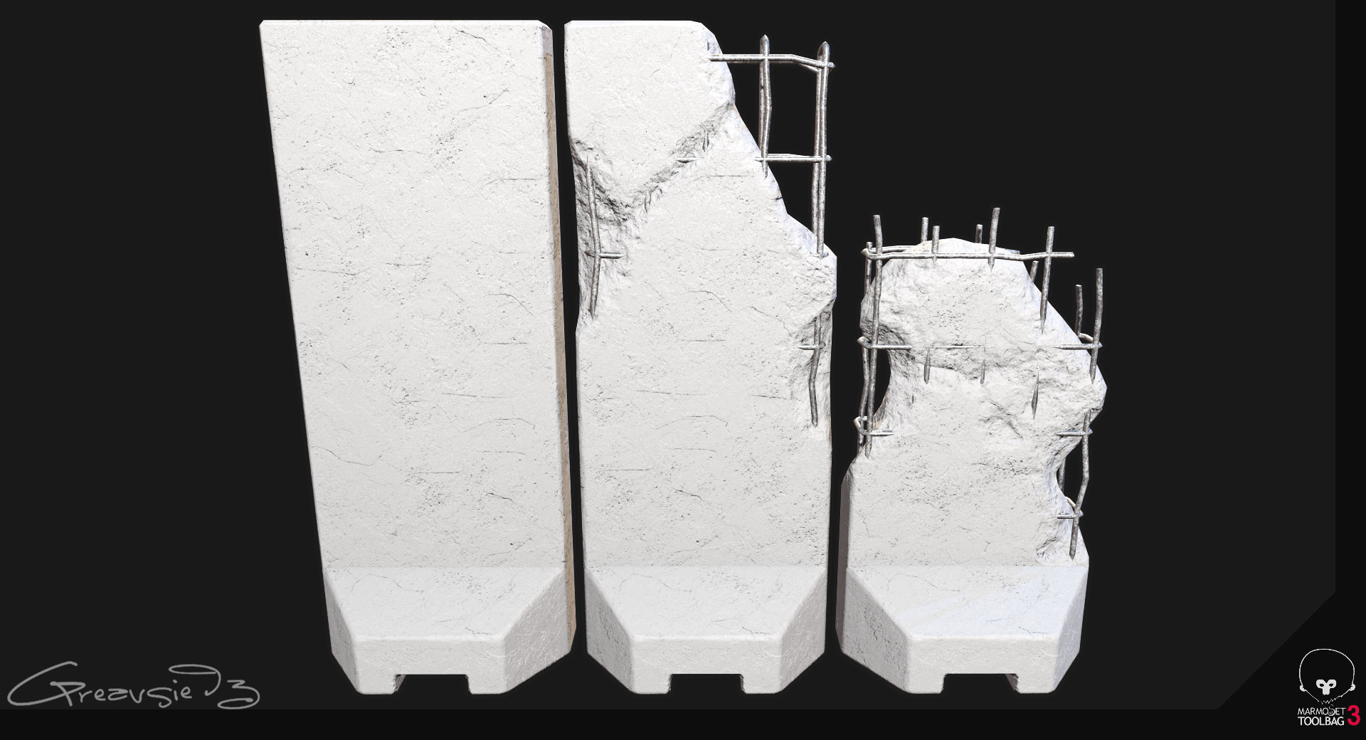 Low Poly PBR Concrete Blast Wall Low-poly 3D model_6