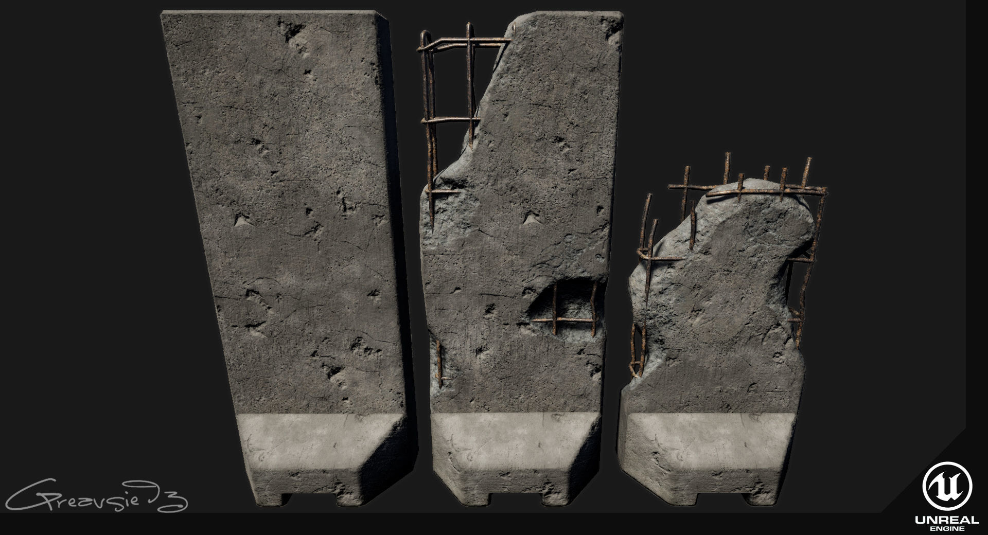 Low Poly PBR Concrete Blast Wall Low-poly 3D model_5
