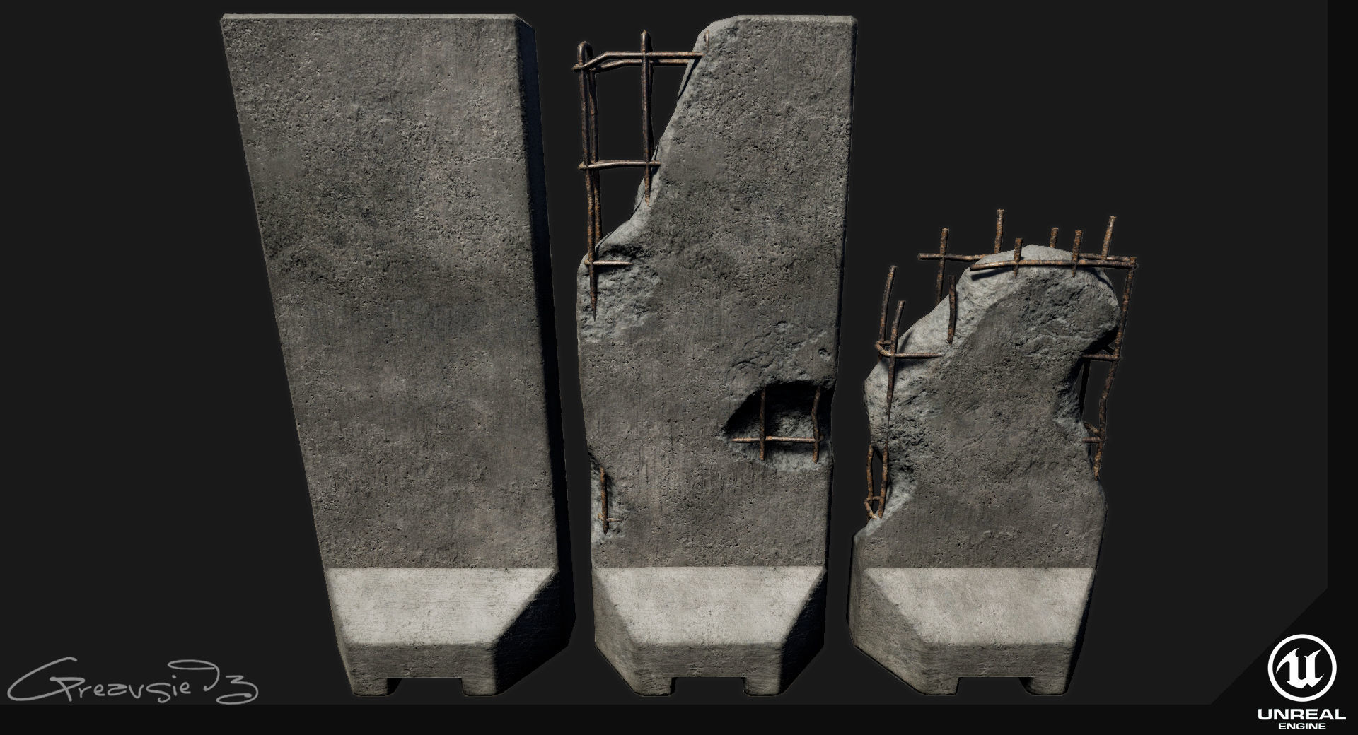 Low Poly PBR Concrete Blast Wall Low-poly 3D model_3