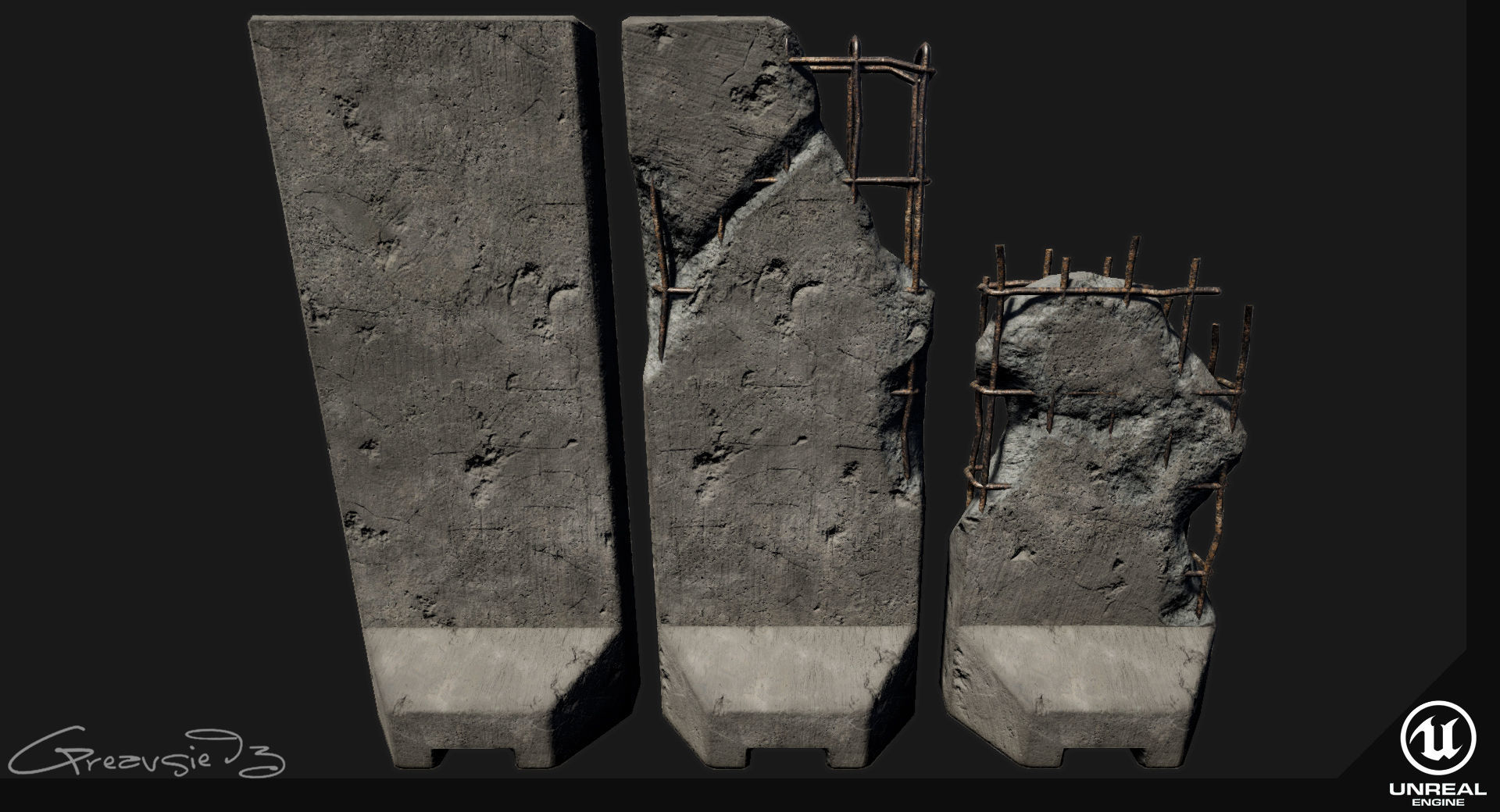 Low Poly PBR Concrete Blast Wall Low-poly 3D model_4
