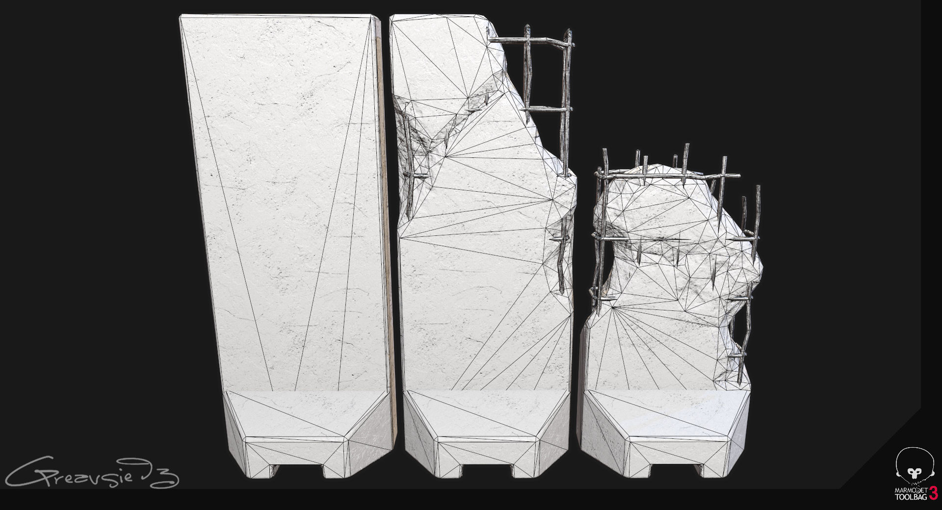 Low Poly PBR Concrete Blast Wall Low-poly 3D model_7