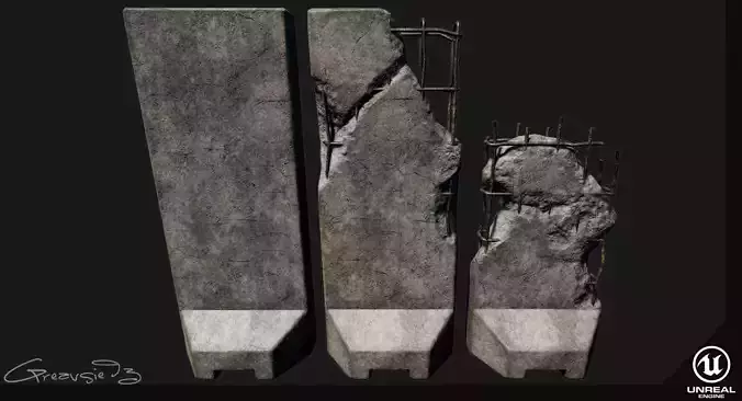 Low Poly PBR Concrete Blast Wall Low-poly 3D model