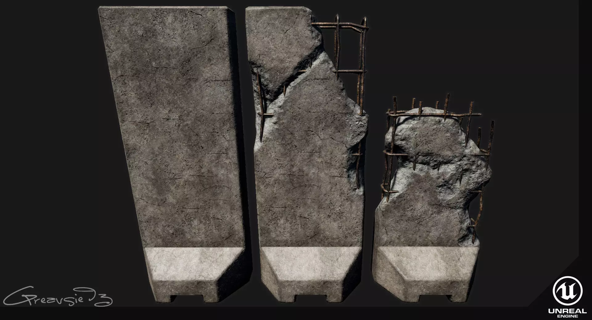 Low Poly PBR Concrete Blast Wall Low-poly 3D model_0
