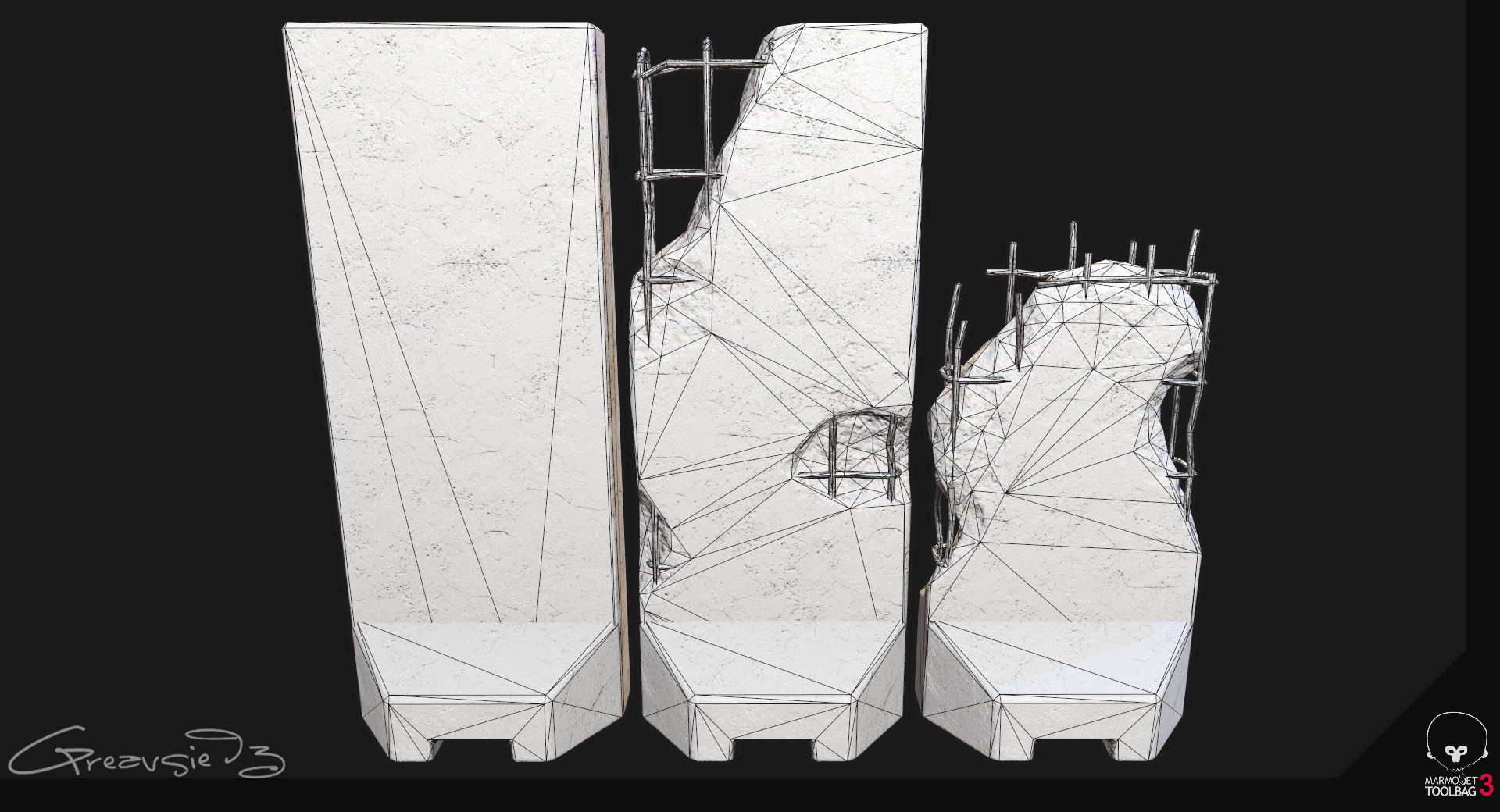 Low Poly PBR Concrete Blast Wall Low-poly 3D model_9