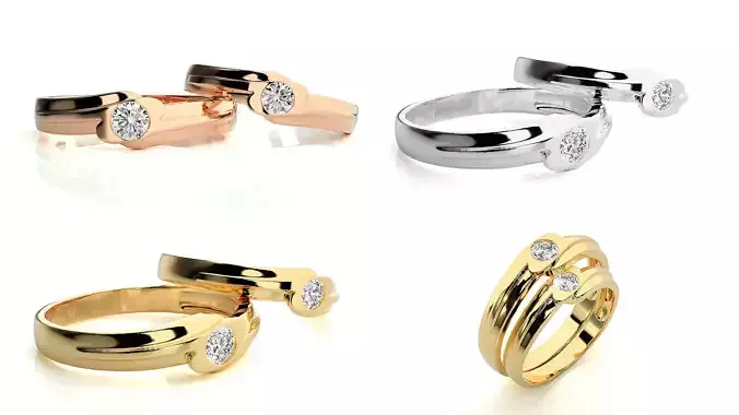 Elegant Bezel Diamond Couple Bands 3DM STL Matching Rings