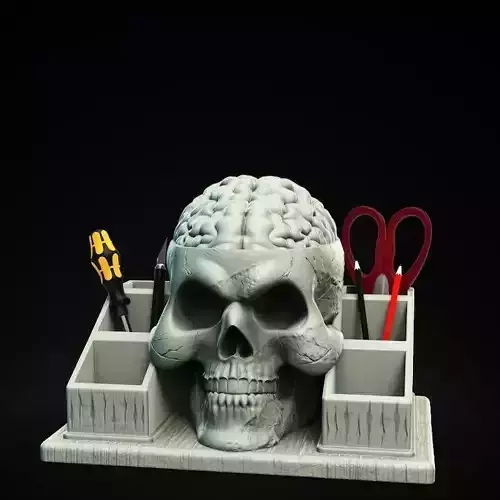Professor Brain Skull Desk Organizer 3D Printer STL File