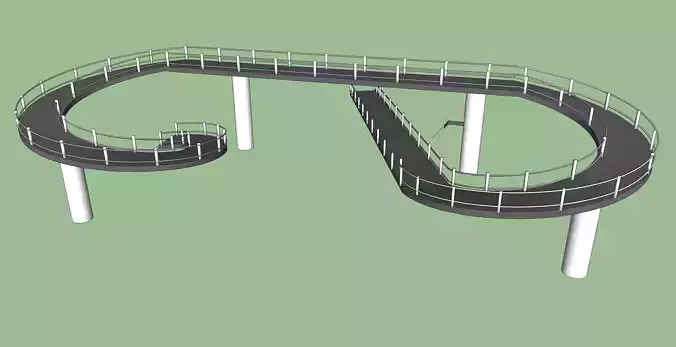 Curved Pedestrian Bridge with Ramp Access SketchUp Format