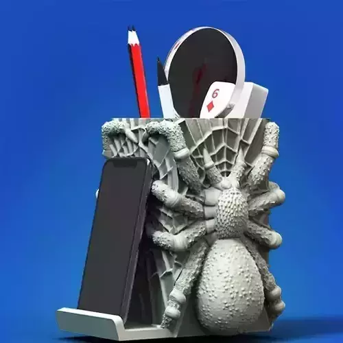 Halloween Spider Desk Organizer with Mobile Holder STL Files