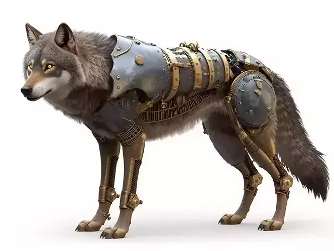 Steampunk Armored Wolf 3D Model