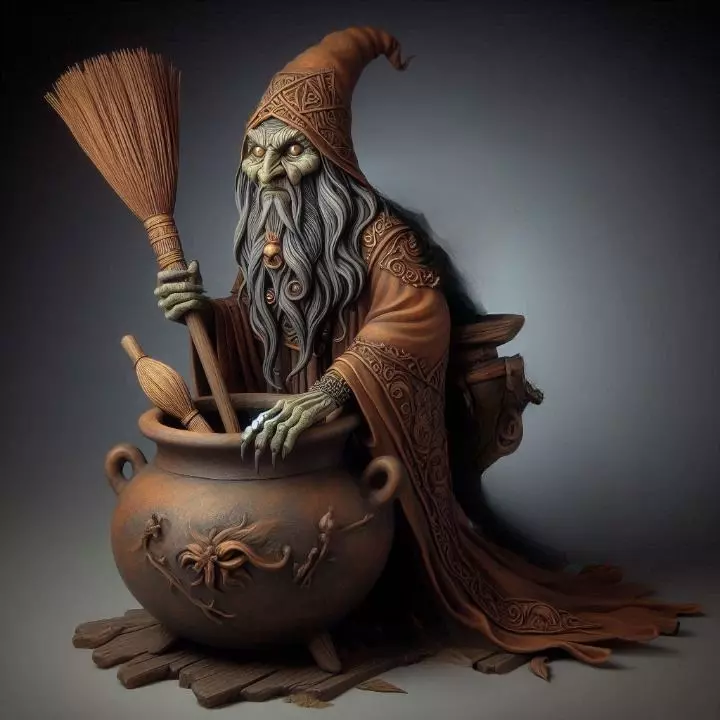 3035Wise Old Wizard with Broom on Base magical 3d stl 3D print model