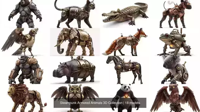 Steampunk Armored Animals 3D Collection