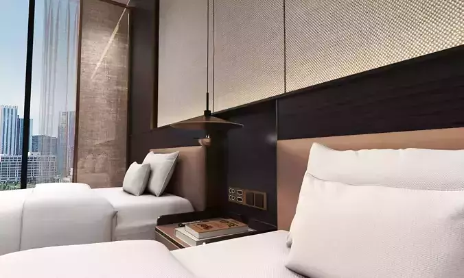 Hotel Bed Room 02 Low-poly 3D model 6