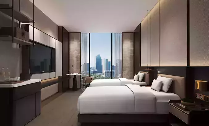 Hotel Bed Room 02 Low-poly 3D model