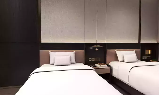 Hotel Bed Room 02 Low-poly 3D model 4