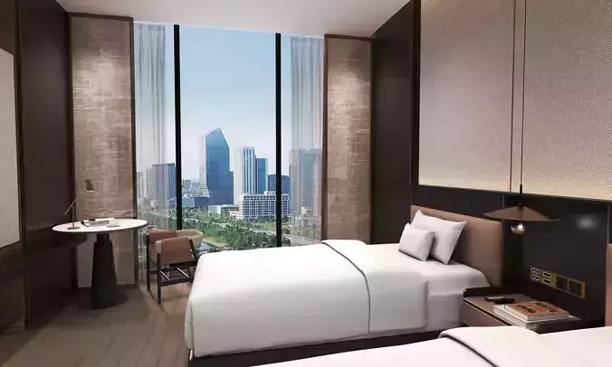 Hotel Bed Room 02 Low-poly 3D model 2