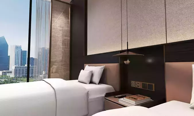 Hotel Bed Room 02 Low-poly 3D model 5
