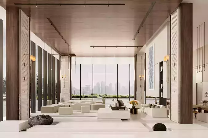  Lobby of Modern Hotel in Tokyo Japan