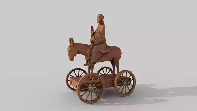 jesus sitting in donky wooden statue hi poly