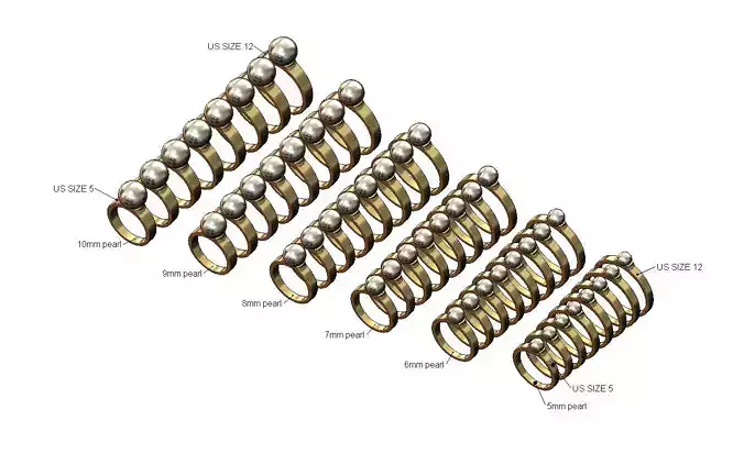 Set collection 5to10mm pearl setting ring US sizes 5to12