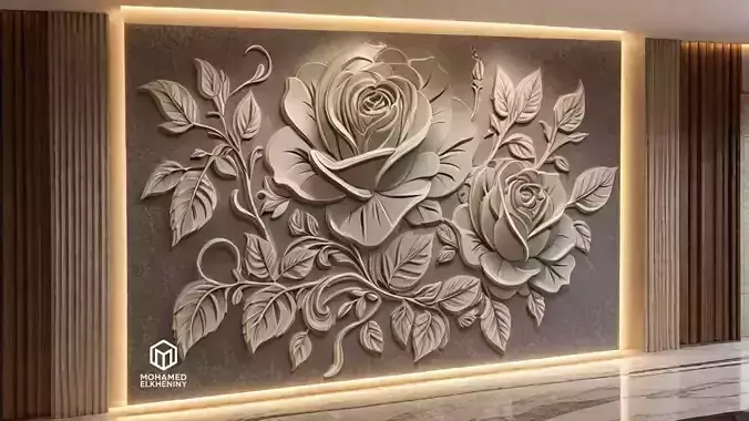 modern rose panel wall decor set relief stl mural CNC 302