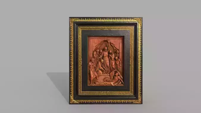 jesus wooden sculpture statue frame hi poly