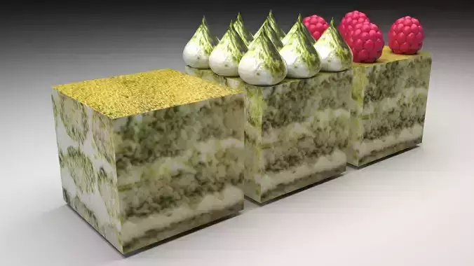 Matcha Tiramisus Set 3D model 6