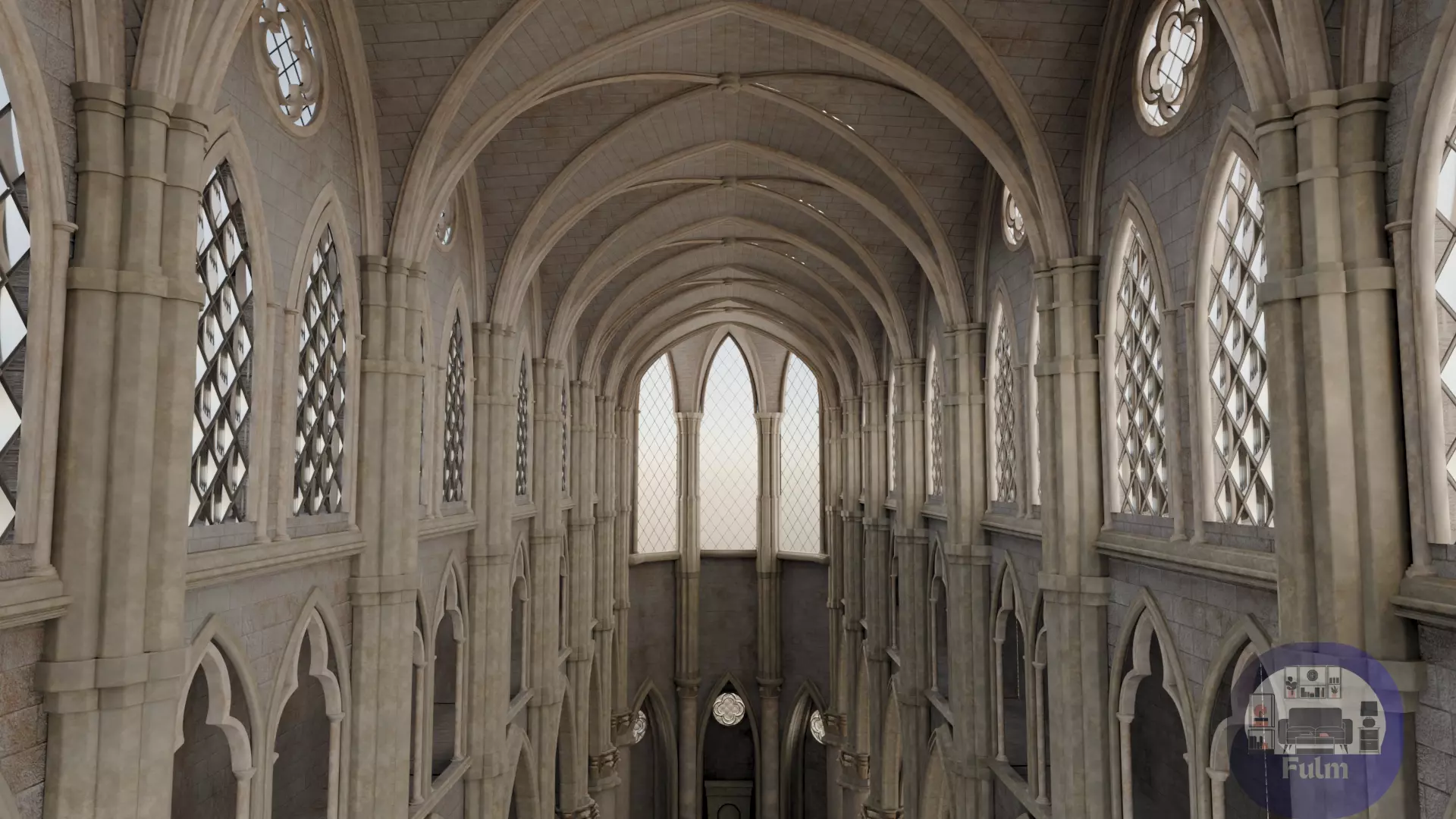 Gothic Cathedral Interior High Detail 3D Model 3D model