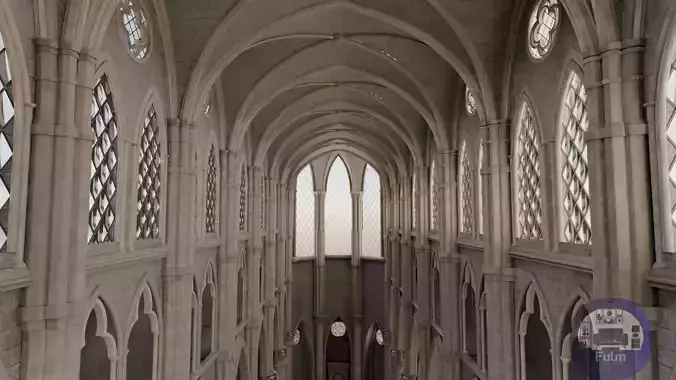 Gothic Cathedral Interior  High Detail 3D Model