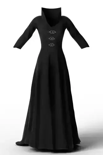 Gothic Victorian Black Long Gown or Coat Dress with Buckles