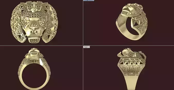 arabic lion ring with gemstone 3dm file