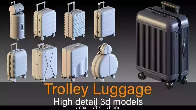 20 Unique Trolley Luggage and Suitcase 3D Model Collection