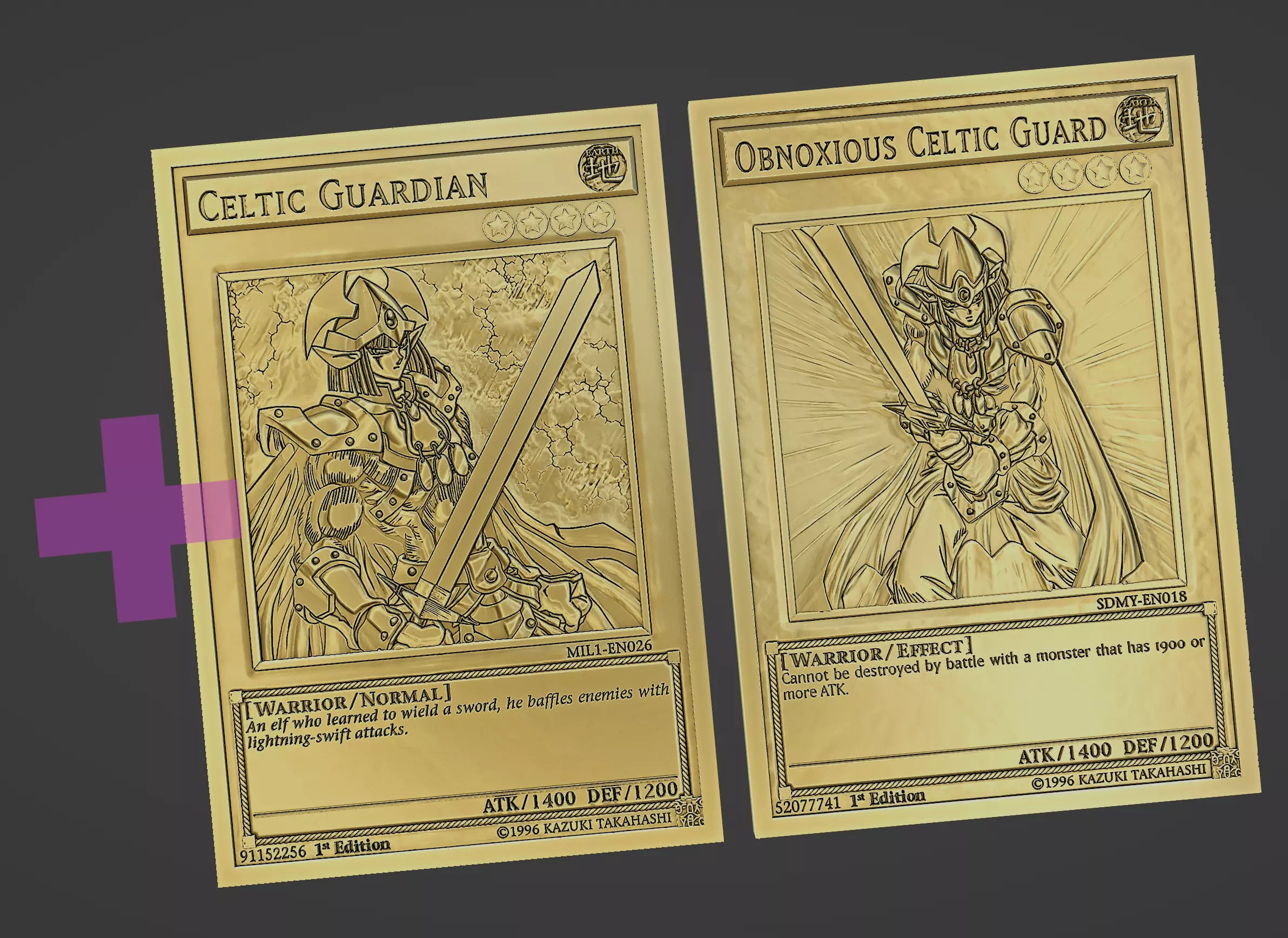 yugioh card celtic guardian - Figure - yu-gi-oh 3D model 3D printable A single individual card from the Yu Yu-Gi-Oh Mattel Celtic Guardian Action