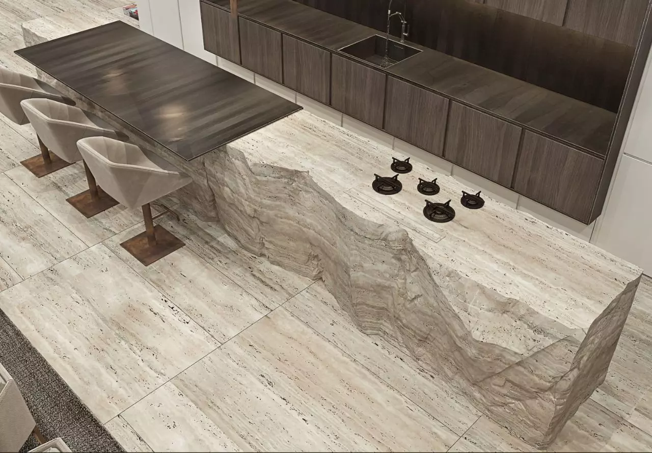 001681 Kitchen Stone Island Set Premium Rock-Carved Elements 3D print model