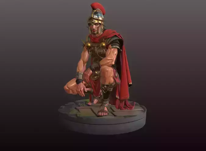 Roman Gladiator STL Strategic Crouching Warrior 3D Model