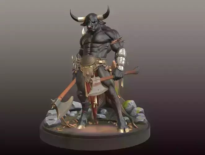 Minotaur Warrior STL Dual-Axe Beast Fighter 3D Model
