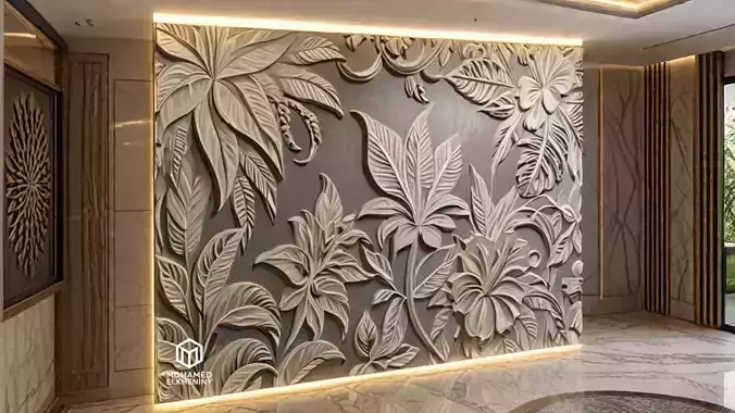 modern floral panel wall decor set relief stl mural CNC 303 