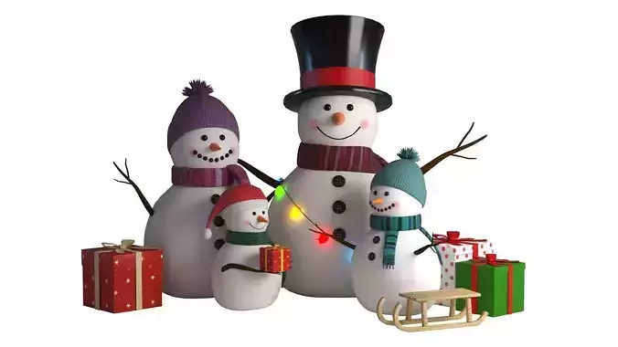 Christmas Snowman Family Pack with Gifts and Lights