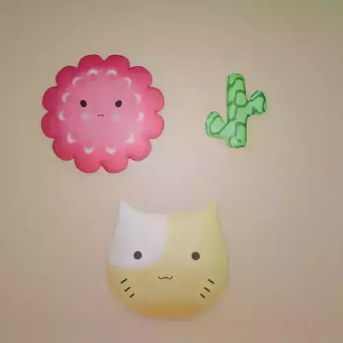 Kawaii Cat Flower and Cactus Pillow Set Stylized Cushion Assets