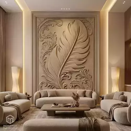 modern feather panel wall decor set relief stl mural CNC 304