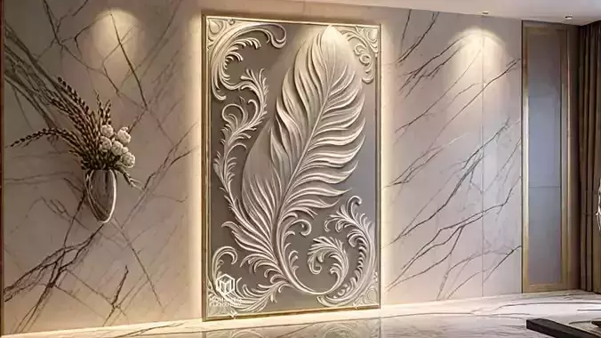 modern feather panel wall decor set relief stl mural CNC 304
