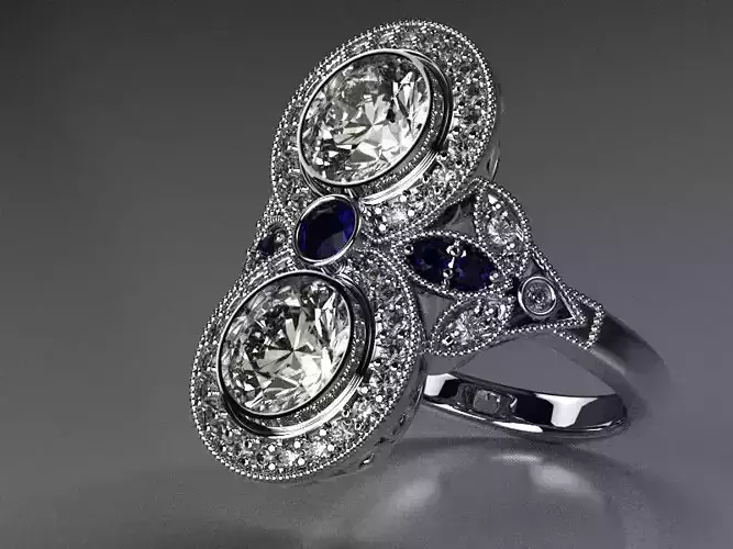 Two stone halo engagement ring size 7 3D print model