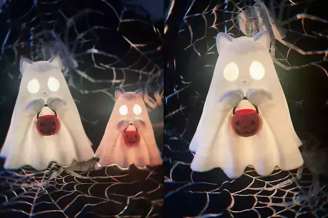 Ghost Cat Halloween Decor 