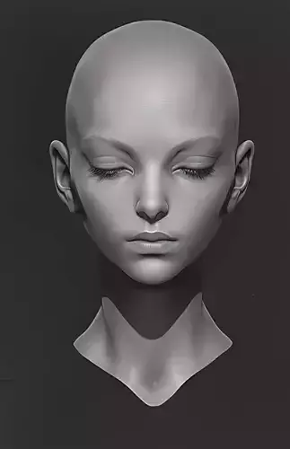 Original woman facial head sculpture details character design